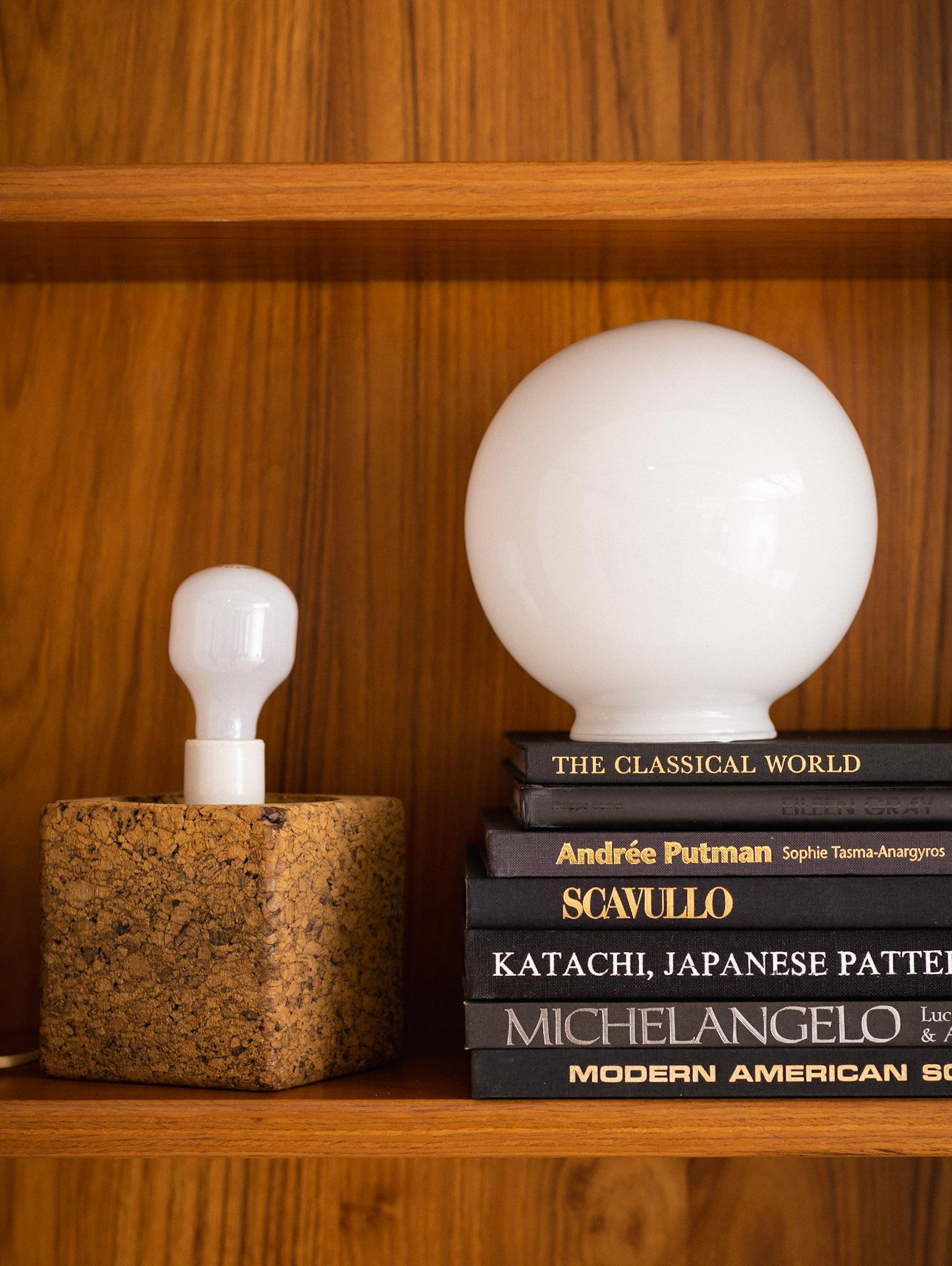 American Mid Century Cork and Glass Globe Lamp