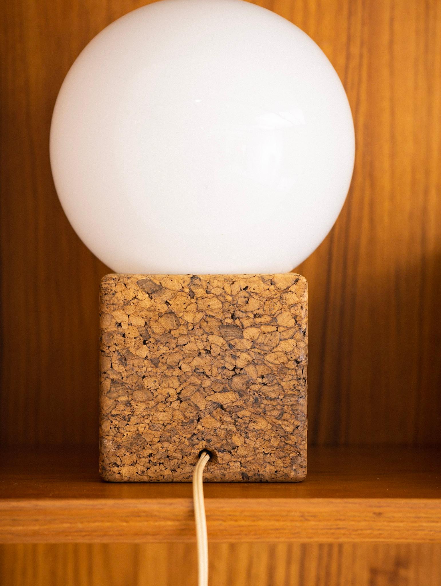 20th Century Mid Century Cork and Glass Globe Lamp