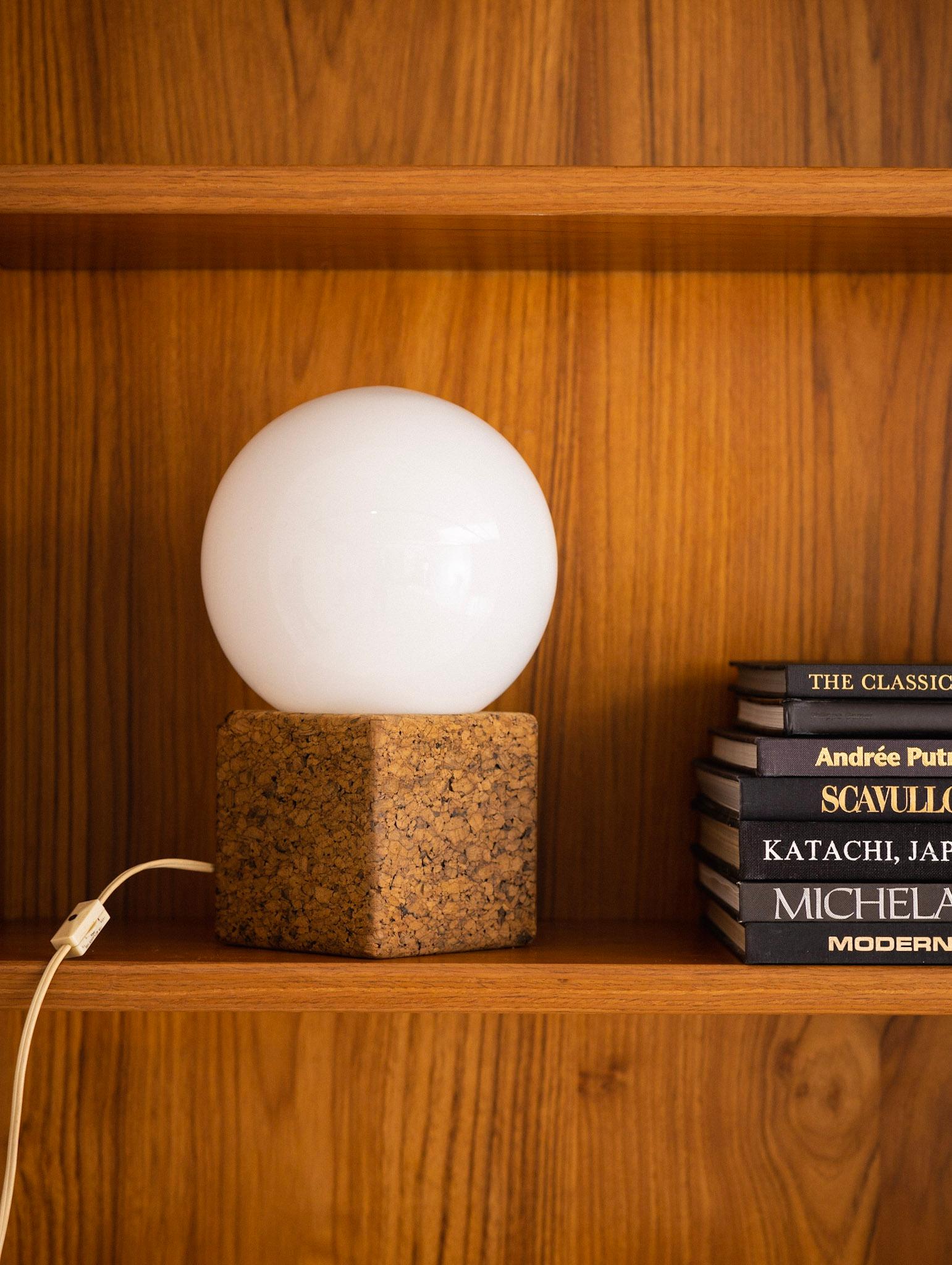 Milk Glass Mid Century Cork and Glass Globe Lamp