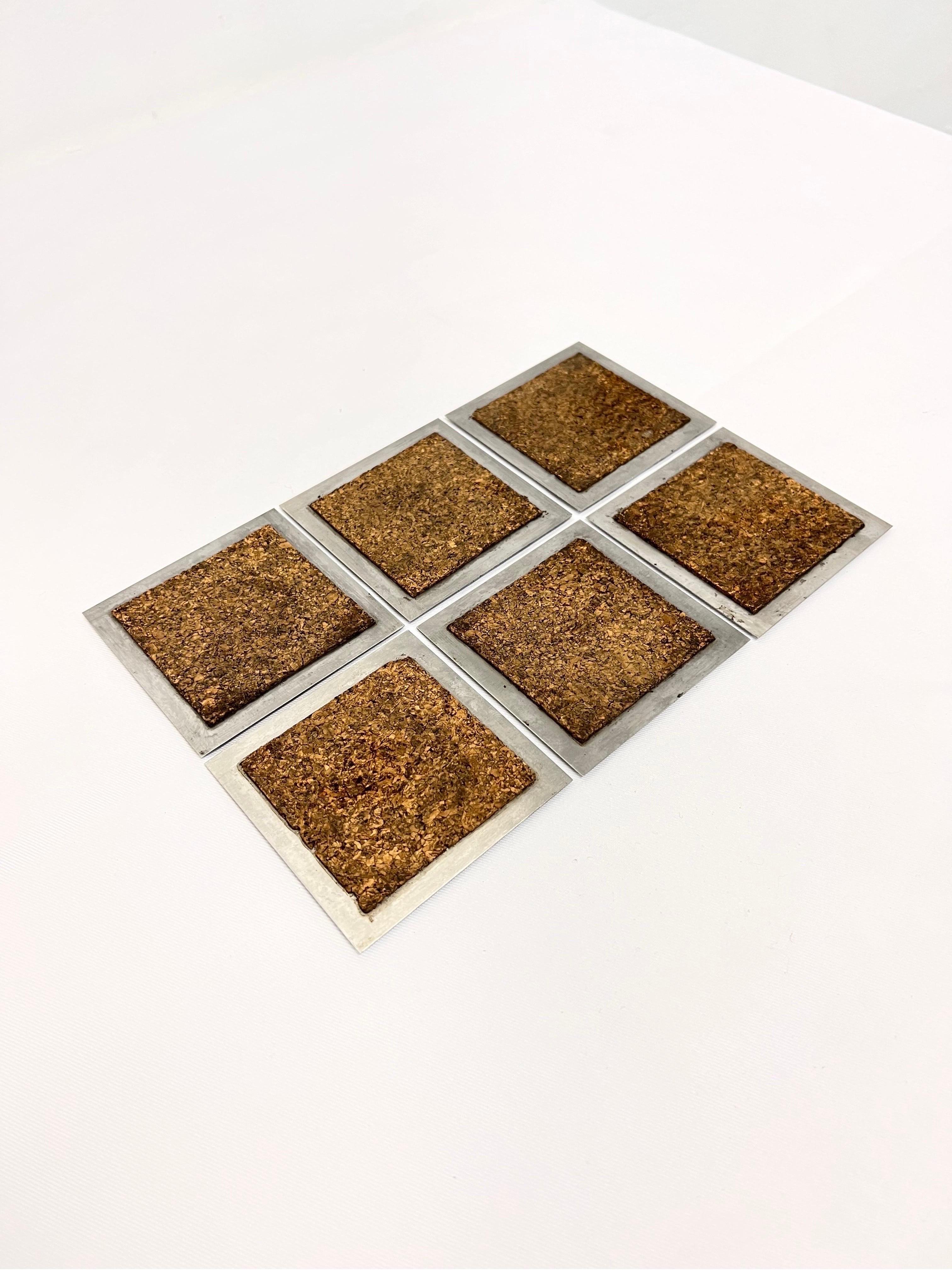Mid-Century Modern Mid-Century Cork and Steel Coasters, Set of Six For Sale