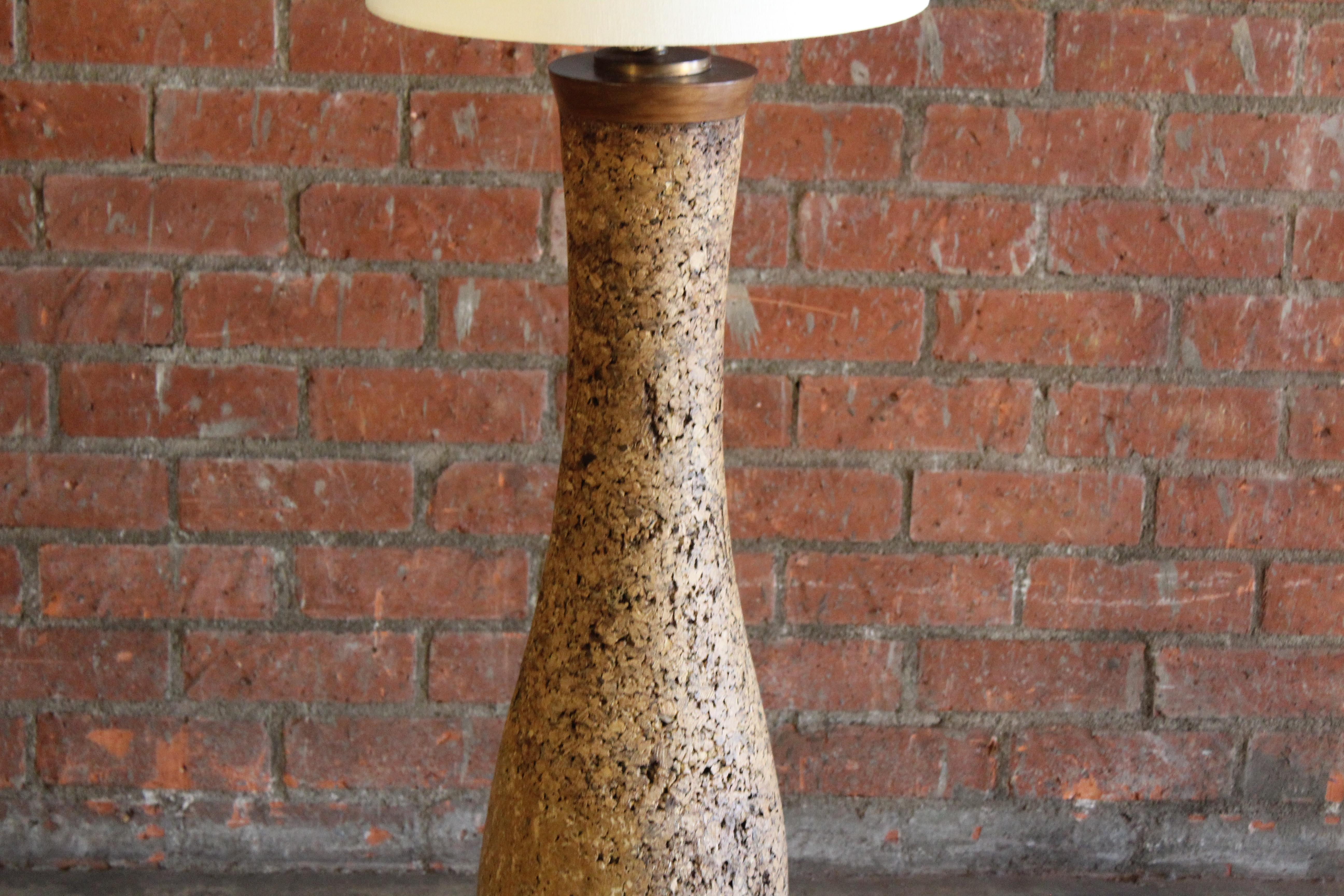 Linen Midcentury Cork Floor Lamp, 1960s