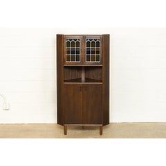 Mid Century Corner China Cabinet in Danish Teak Stained Glass, circa 1960