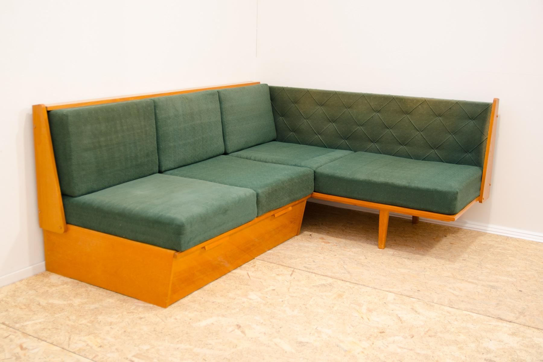 Veneer Mid century corner folding sofa, Czechoslovakia, 1960´s For Sale