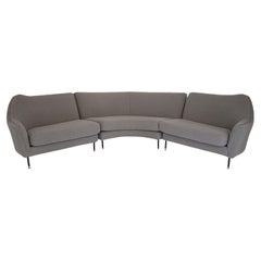 Vintage Mid Century Corner Sofa in Grey Bouclé, Italy, 1950