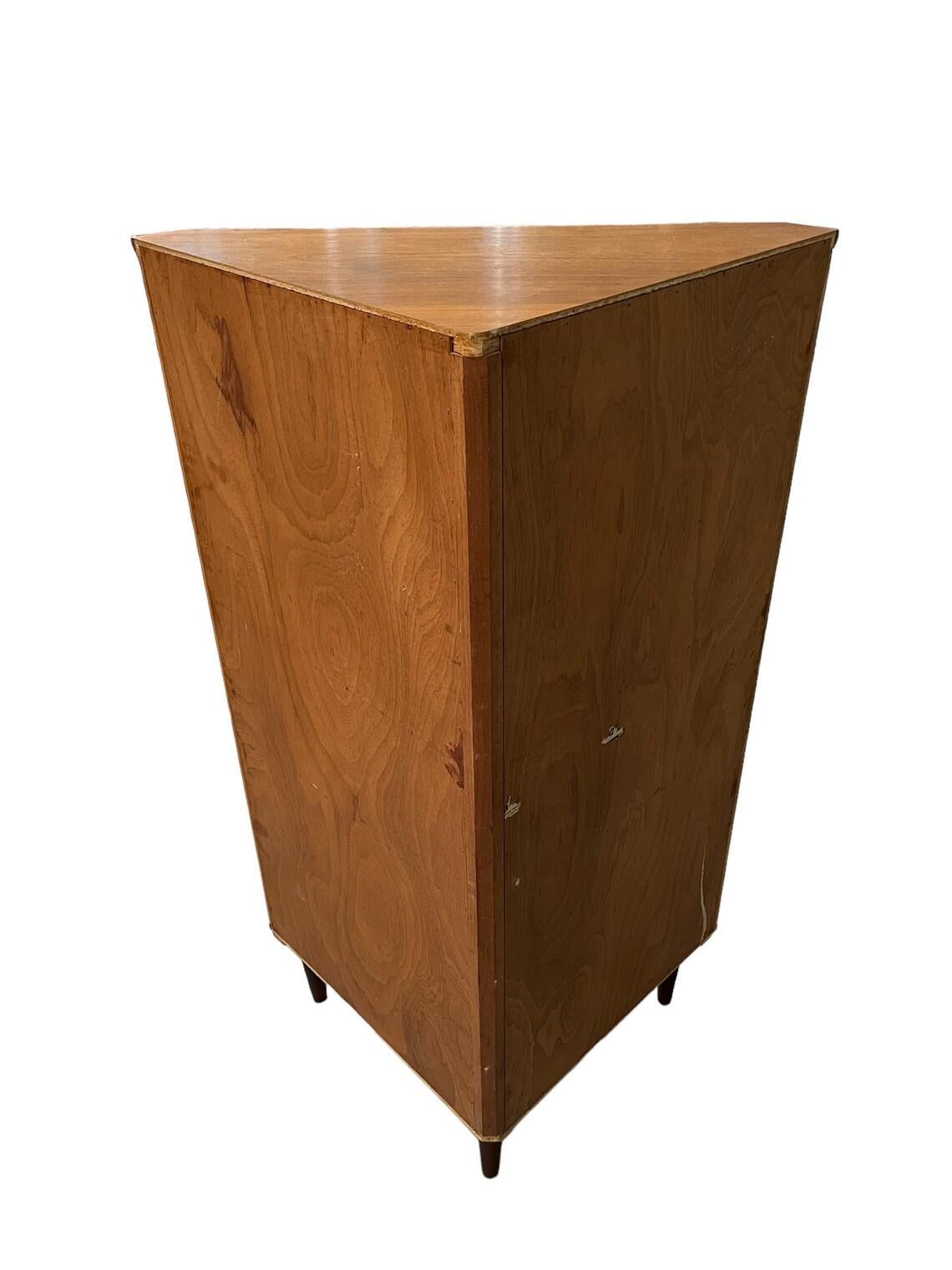 Mid Century corner teak cabinet with glass sliding doors 1960’s Circa In Good Condition In Hudson, NY