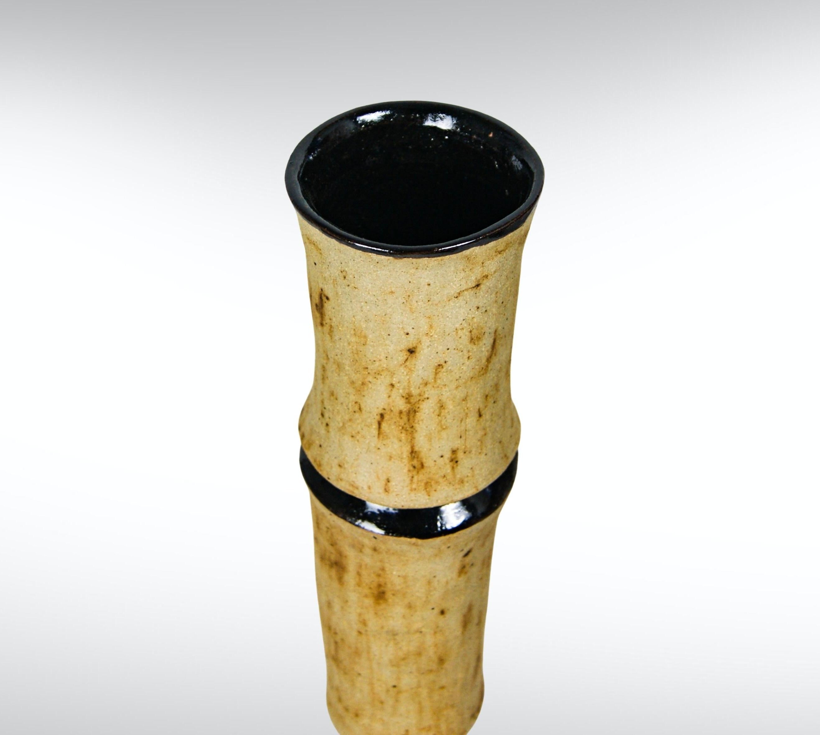 Unglazed Midcentury Cornish Studio Ceramic Stoneware Pottery Bamboo Vase Signed