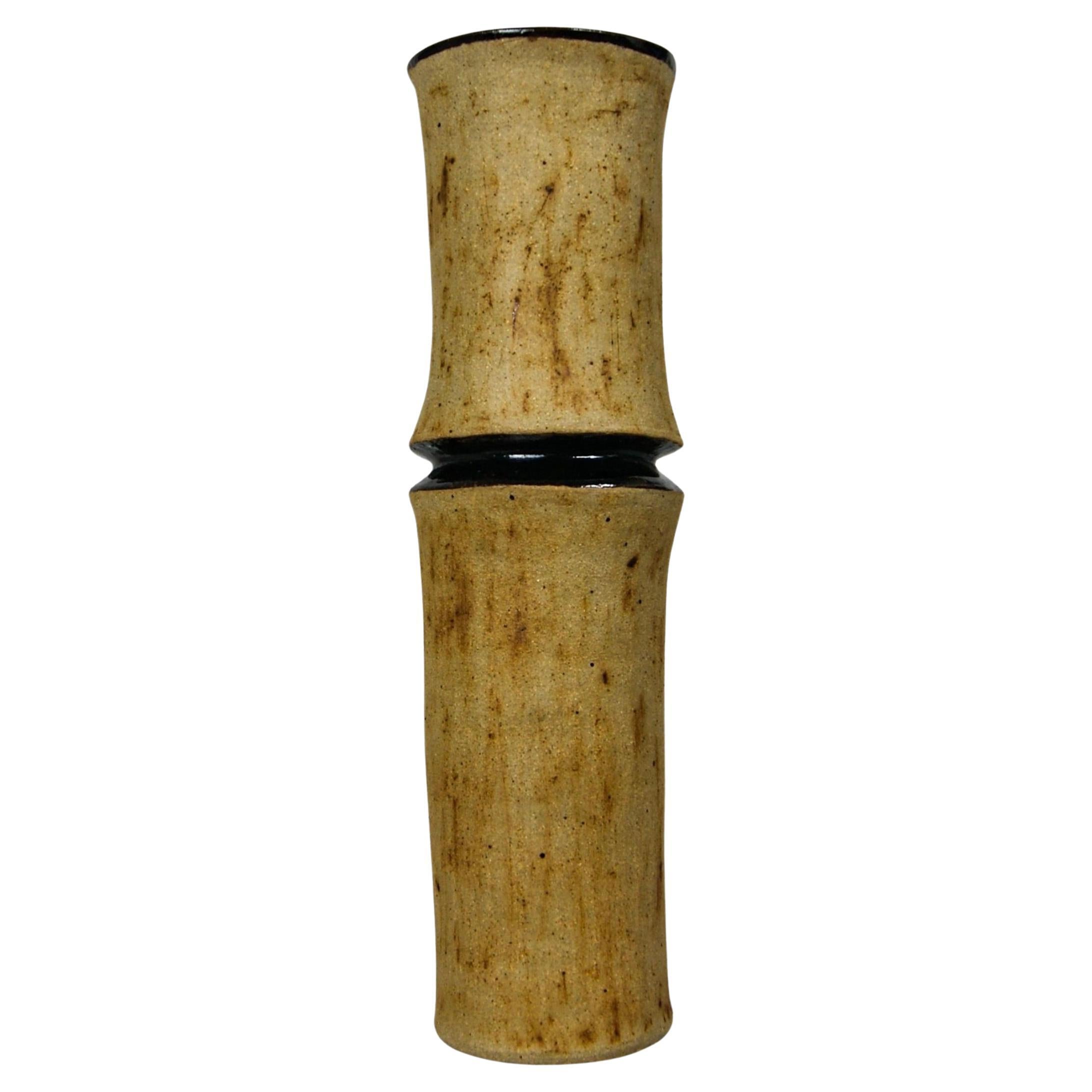 Midcentury Cornish Studio Ceramic Stoneware Pottery Bamboo Vase Signed