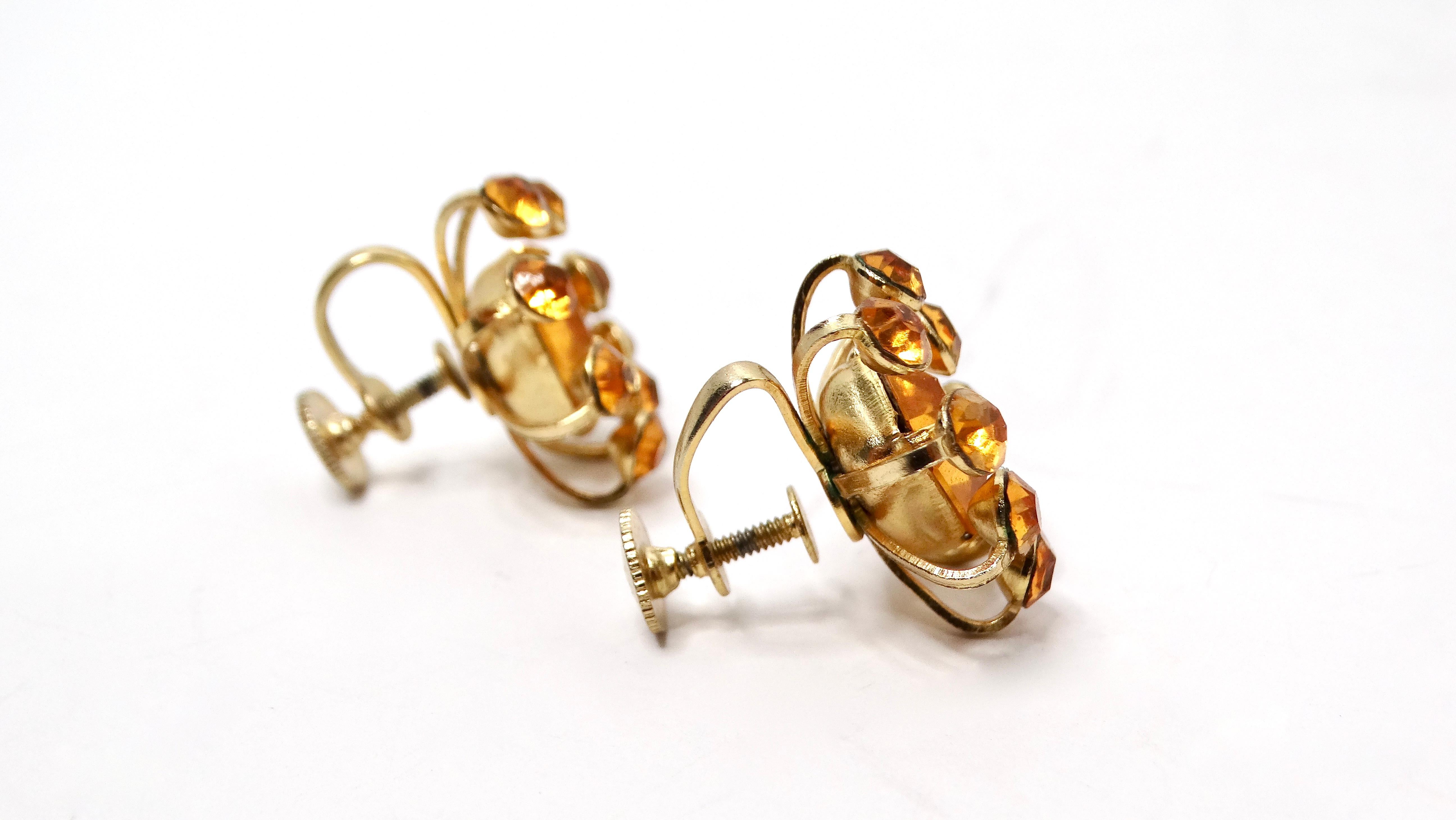 Mid-Century Coro Topas Strass 14k vergoldete, vergoldete Ohrringe mit Schraubverschluss im Zustand „Gut“ im Angebot in Scottsdale, AZ