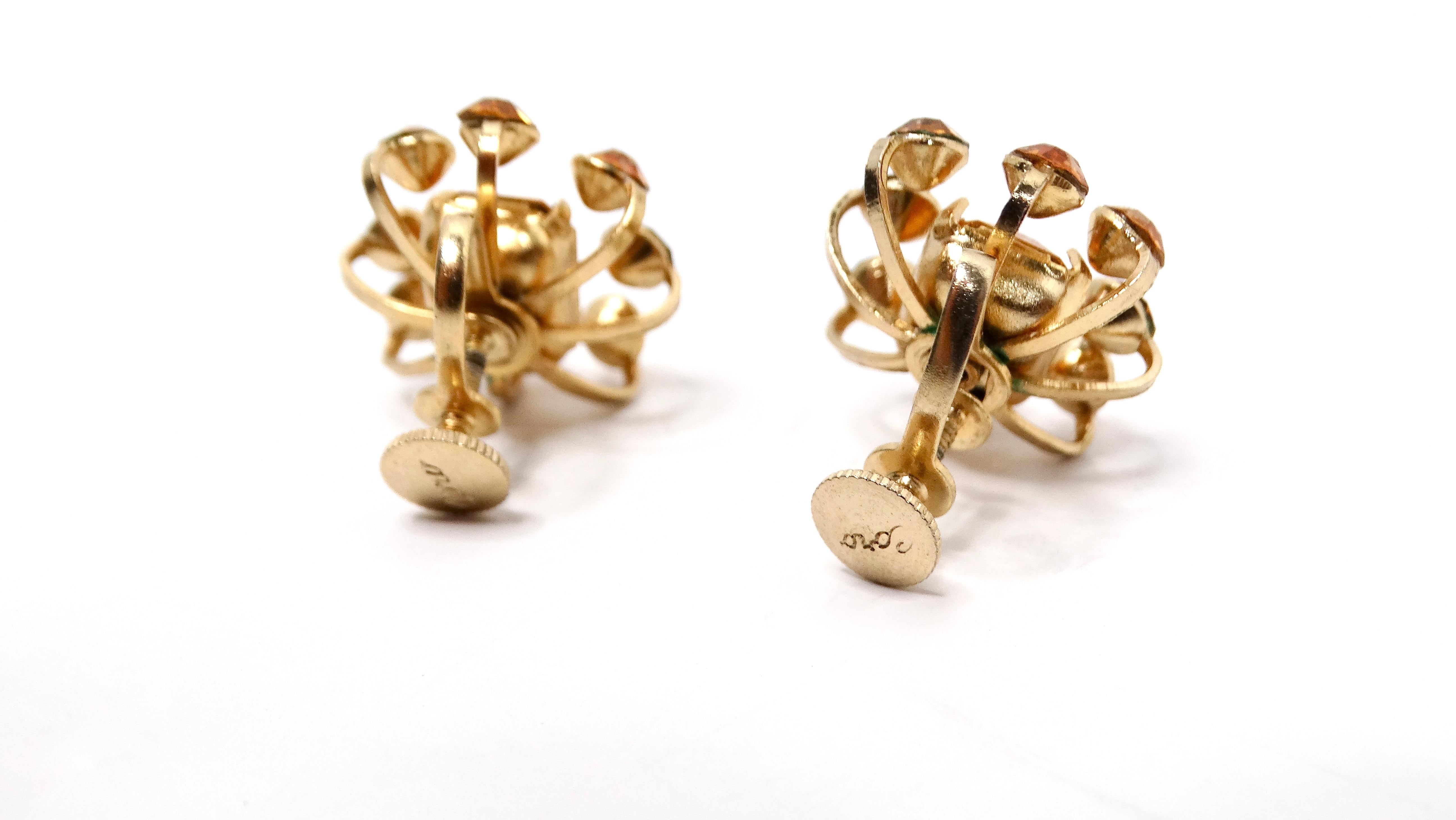 Mid-Century Coro Topas Strass 14k vergoldete, vergoldete Ohrringe mit Schraubverschluss Damen im Angebot
