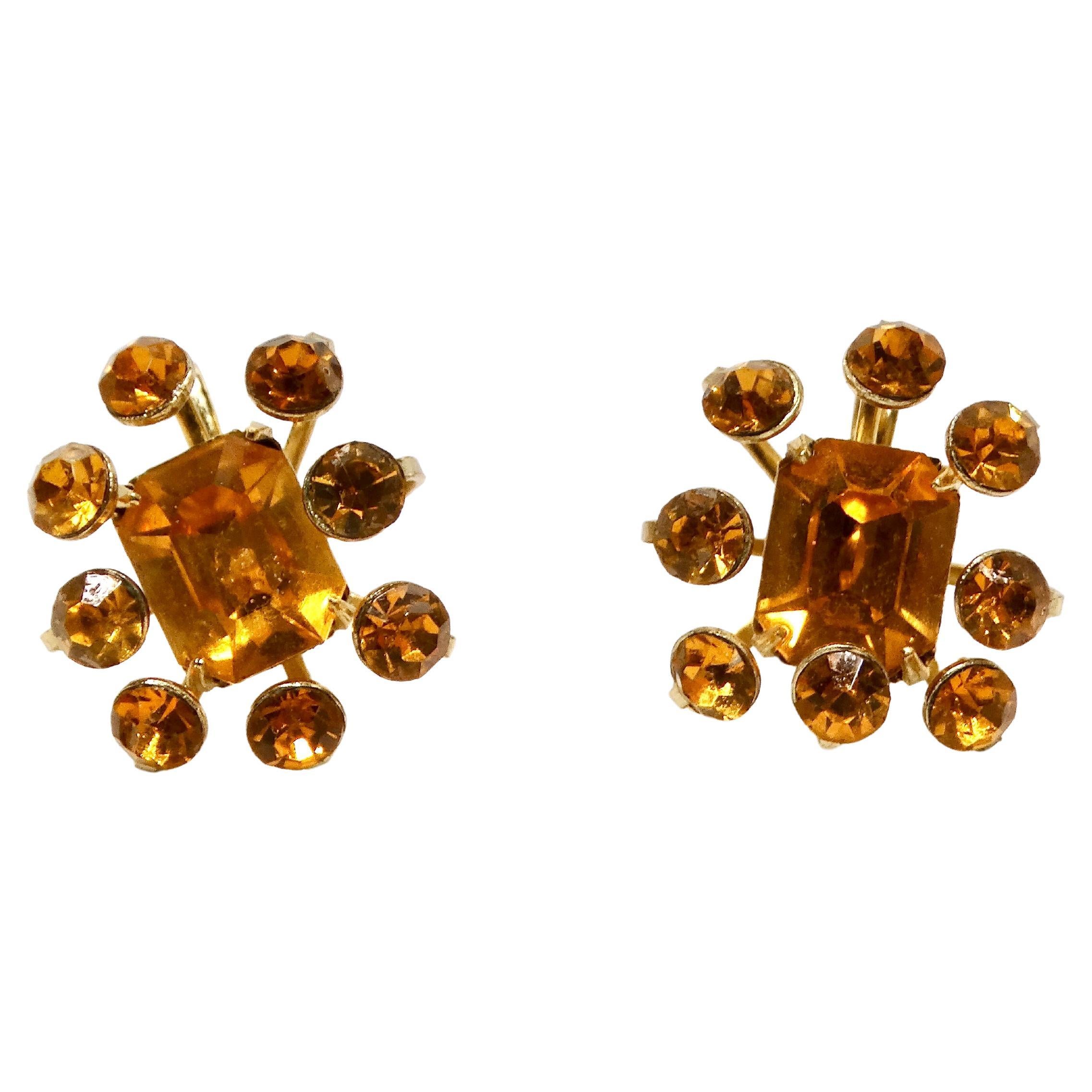 Mid-Century Coro Topas Strass 14k vergoldete, vergoldete Ohrringe mit Schraubverschluss