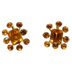 Orecchini a vite placcati in oro 14k con strass di Coro Topazio di metà secolo