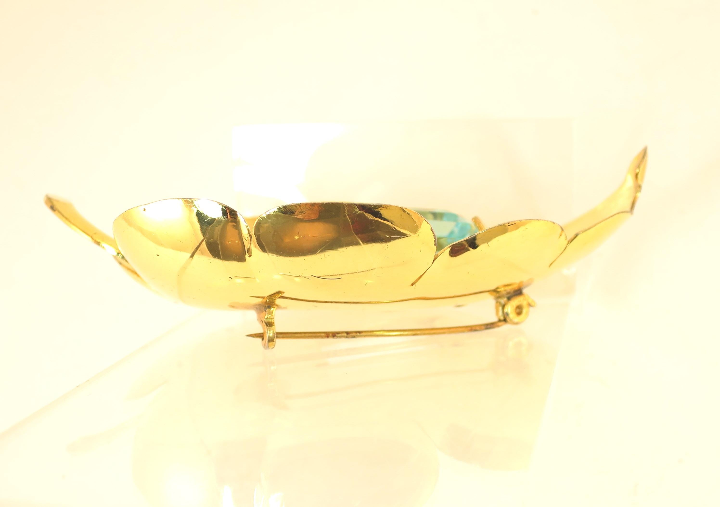 Mid-Century Corocraft Gilded Sterling & Aqua Glass Stone Brooch, 1940s im Angebot 7