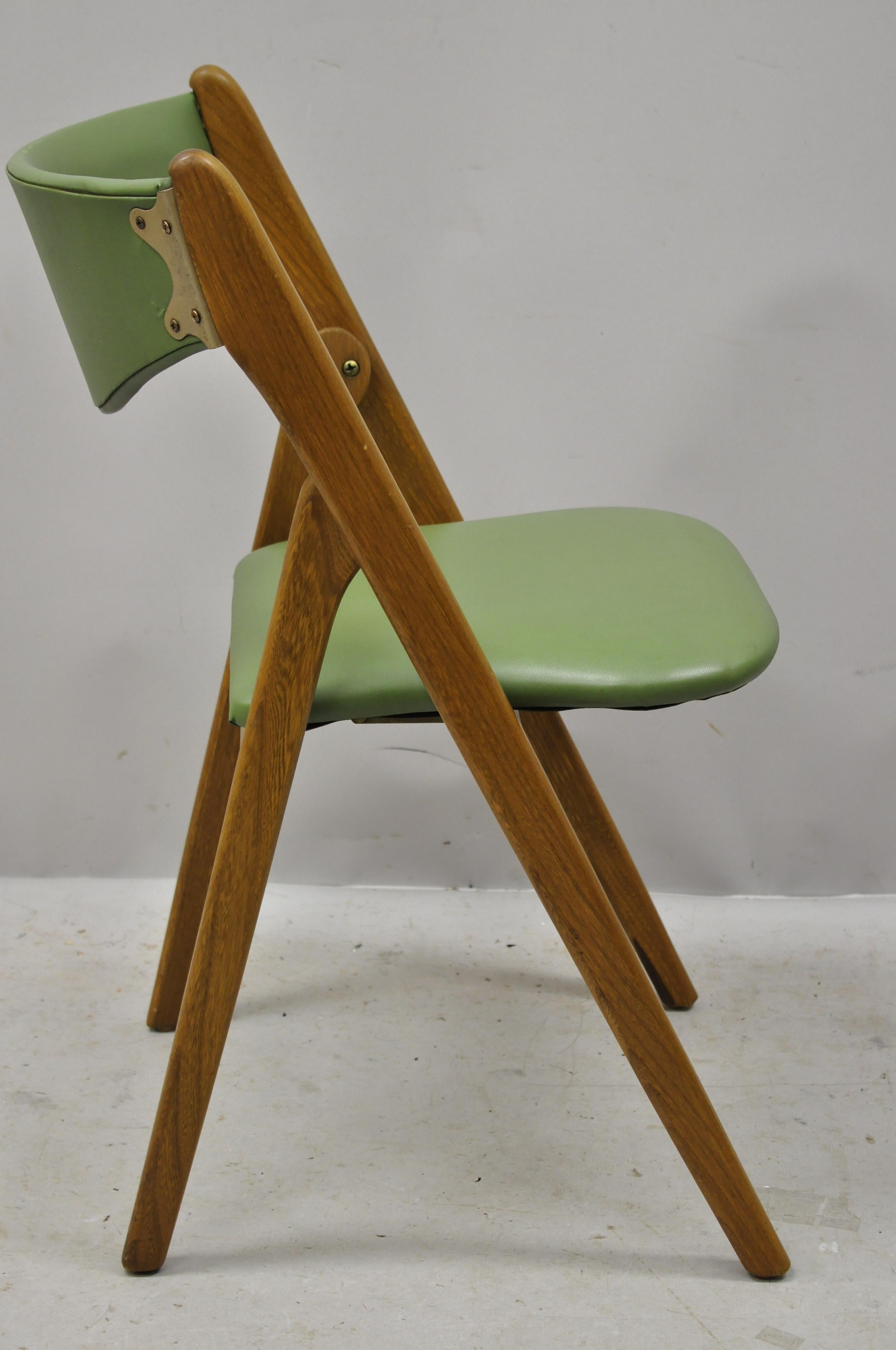 Midcentury Coronet Wonderfold Norquist Green Vinyl Folding Chairs, Set of 6 2