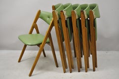 Midcentury Coronet Wonderfold Norquist Green Vinyl Folding Chairs, Set of 6