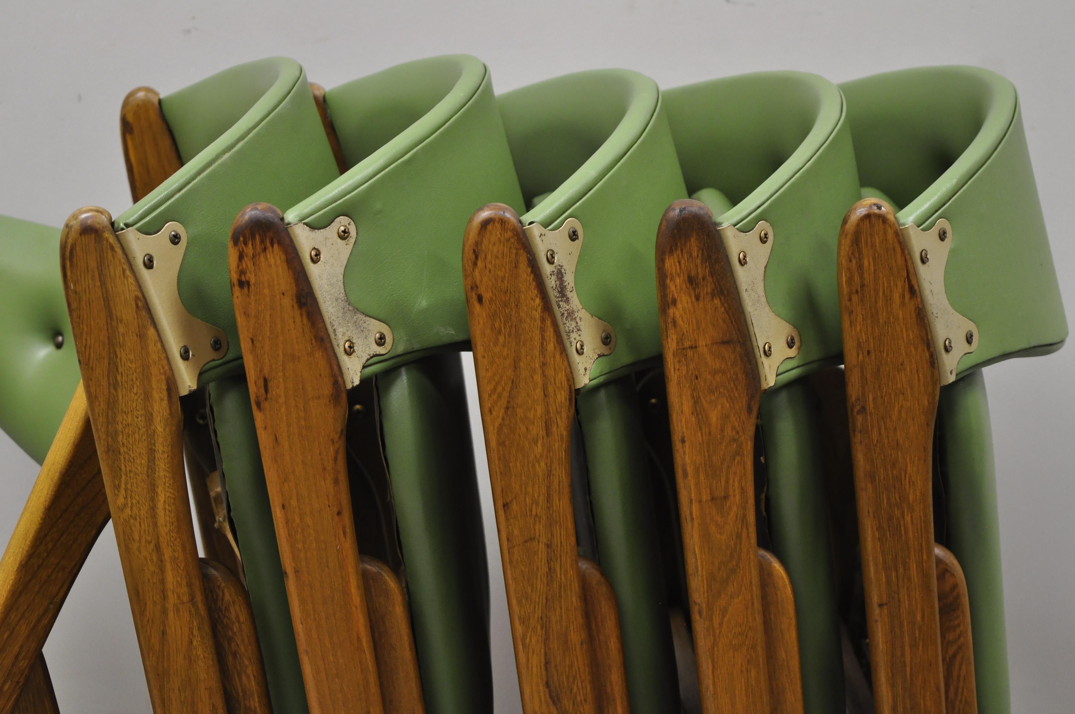 Mid-Century Modern Midcentury Coronet Wonderfold Norquist Green Vinyl Folding Chairs, Set of 6
