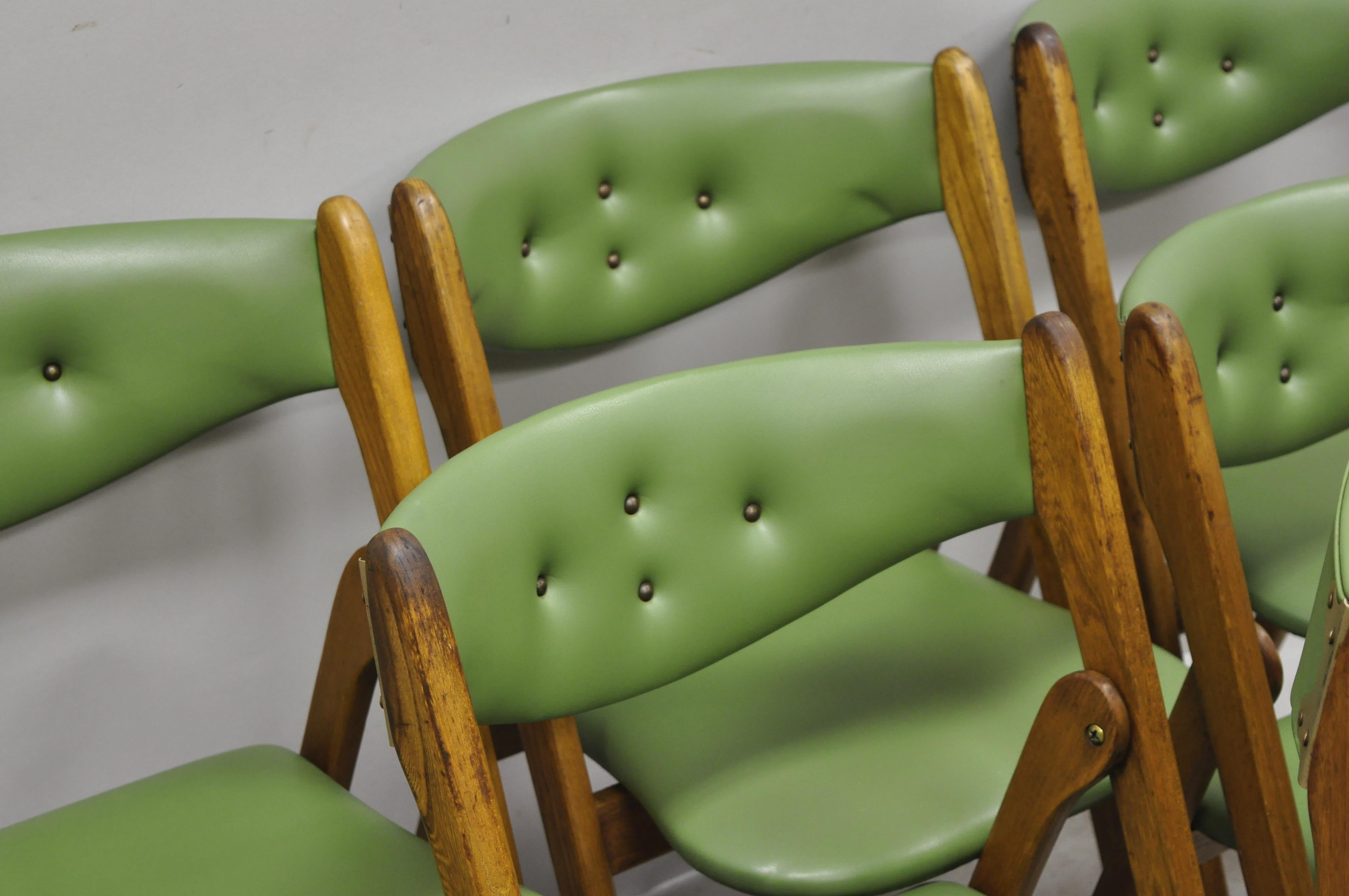 North American Midcentury Coronet Wonderfold Norquist Green Vinyl Folding Chairs, Set of 6