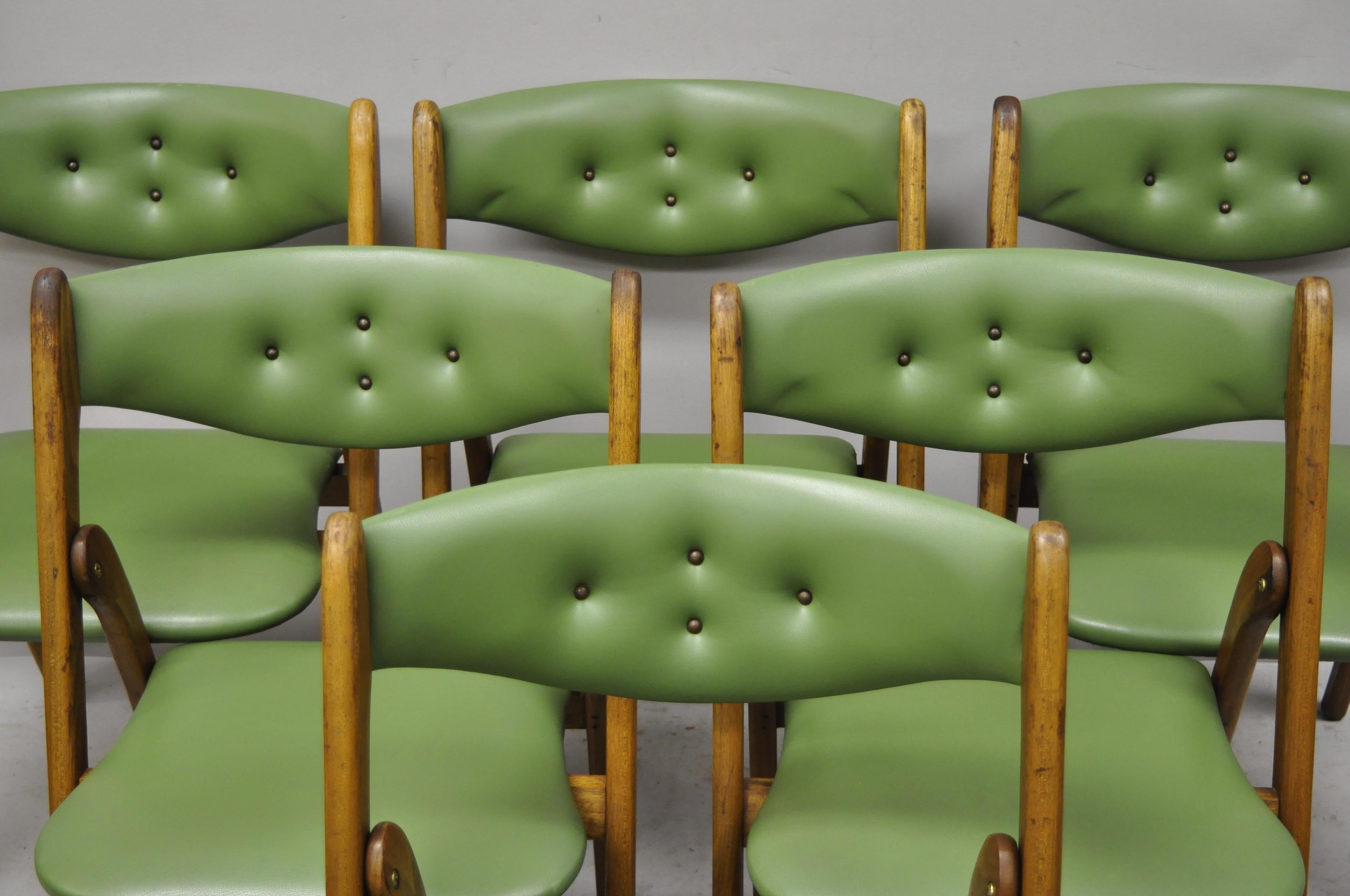 Midcentury Coronet Wonderfold Norquist Green Vinyl Folding Chairs, Set of 6 In Good Condition In Philadelphia, PA