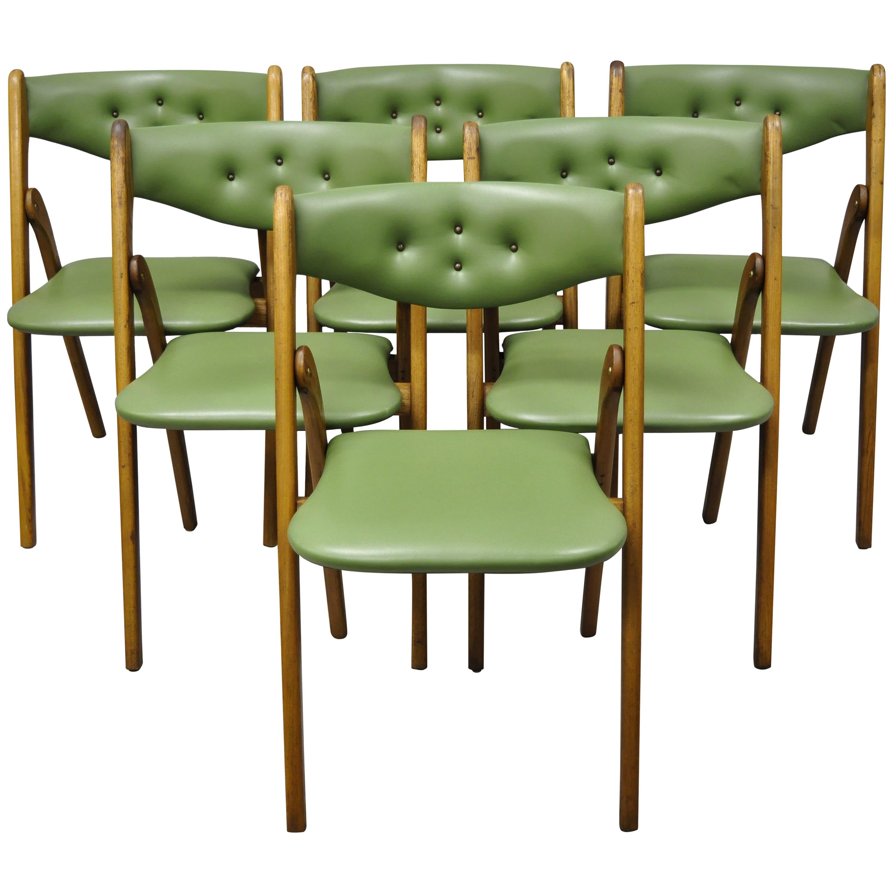 Midcentury Coronet Wonderfold Norquist Green Vinyl Folding Chairs, Set of 6