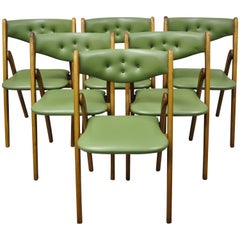 Midcentury Coronet Wonderfold Norquist Green Vinyl Folding Chairs, Set of 6