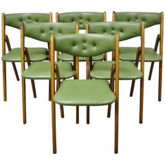 Midcentury Coronet Wonderfold Norquist Green Vinyl Folding Chairs, Set of 6