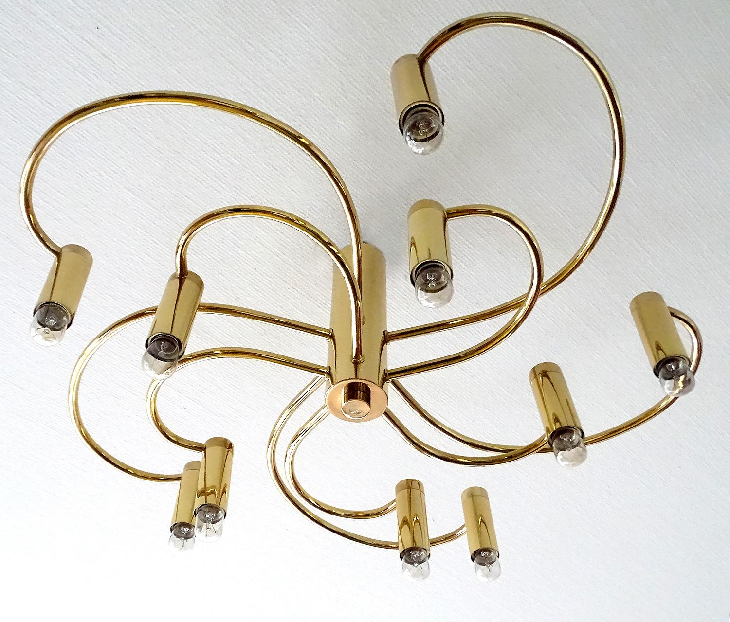  Mid Century Cosack Brass Flush Light,  Brass, Sciolari Style, 1970s  For Sale 2