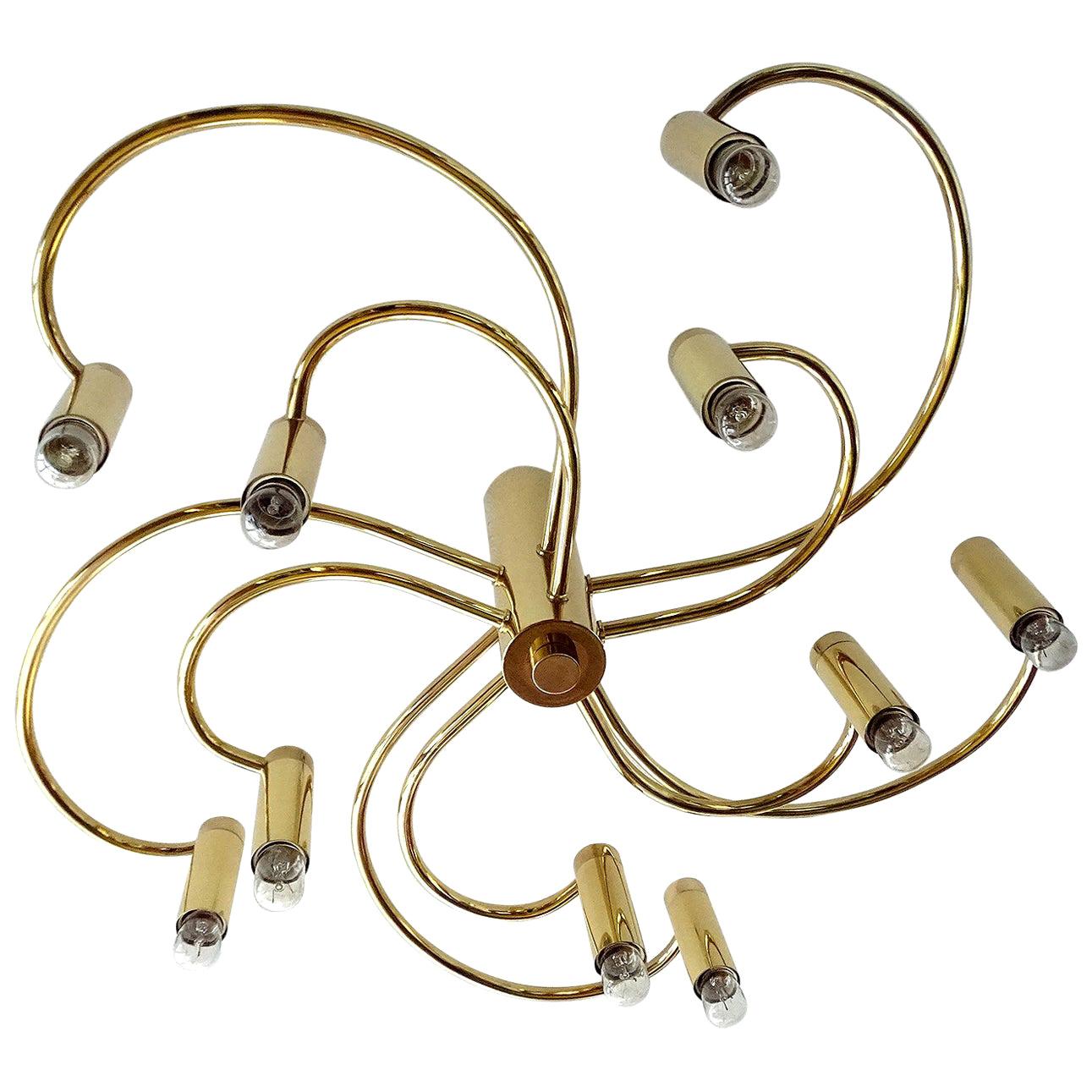  Mid Century Cosack Brass Flush Light,  Brass, Sciolari Style, 1970s  For Sale