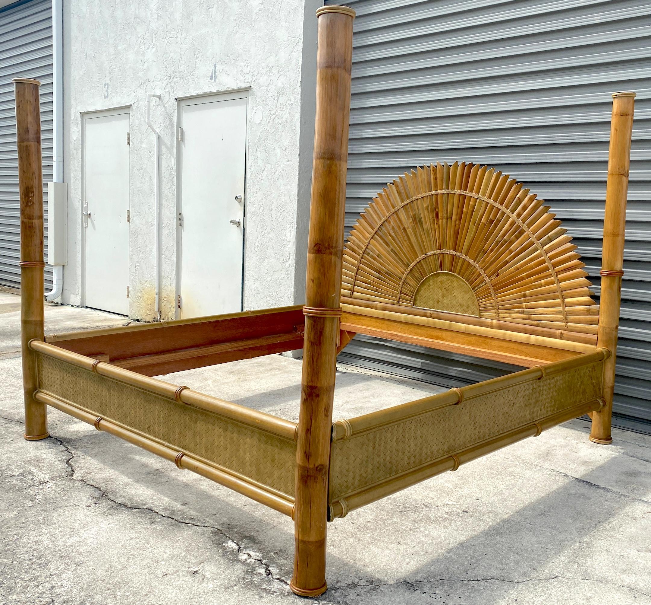20th Century Mid Century Costal Bamboo, Rattan and Reed King Size Four Poster Bed  For Sale