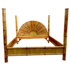 Mid Century Costal Bamboo, Rattan and Reed King Size Four Poster Bed