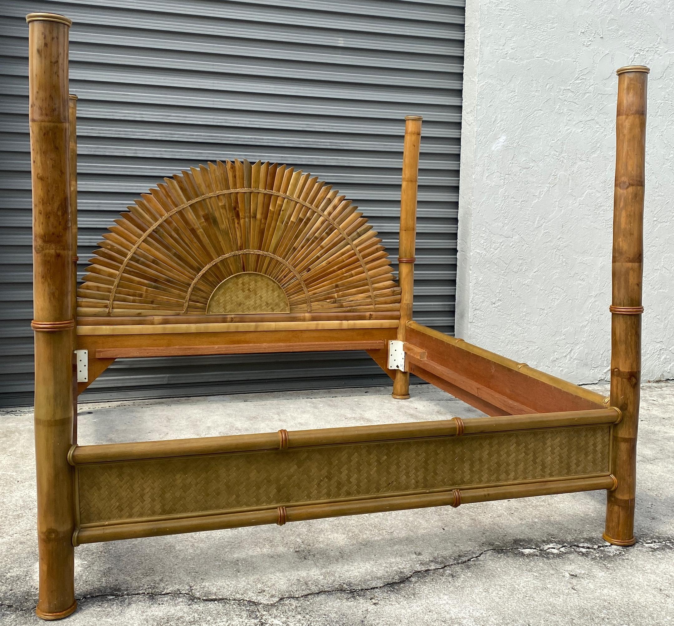 Woven Mid Century Costal Bamboo, Rattan and Reed King Size Four Poster Bed  For Sale