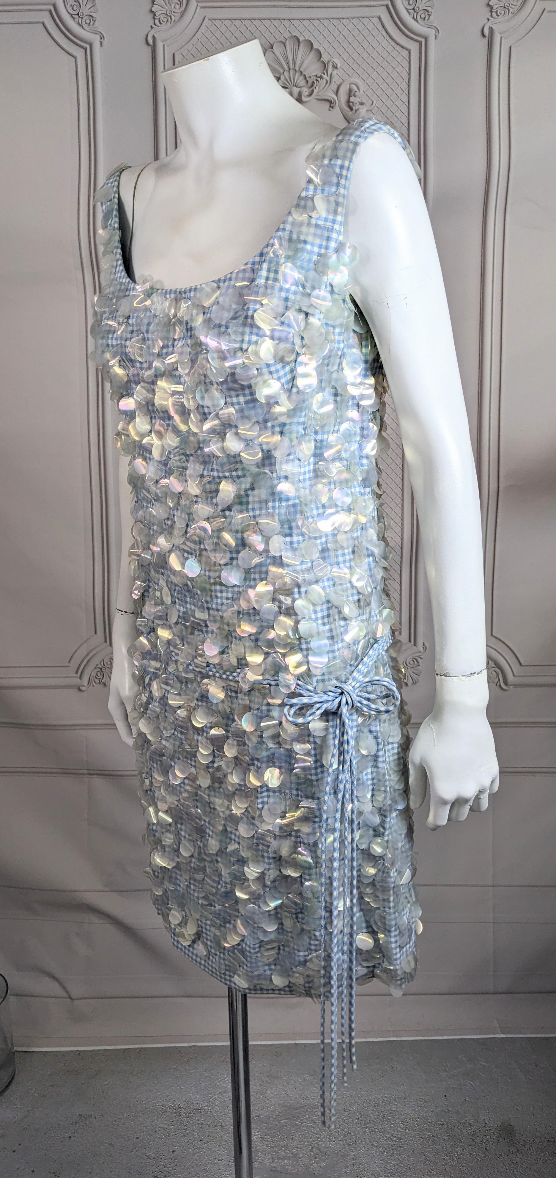 Women's or Men's Mid Century Cotton Gingham Paillette Encrusted Dress For Sale