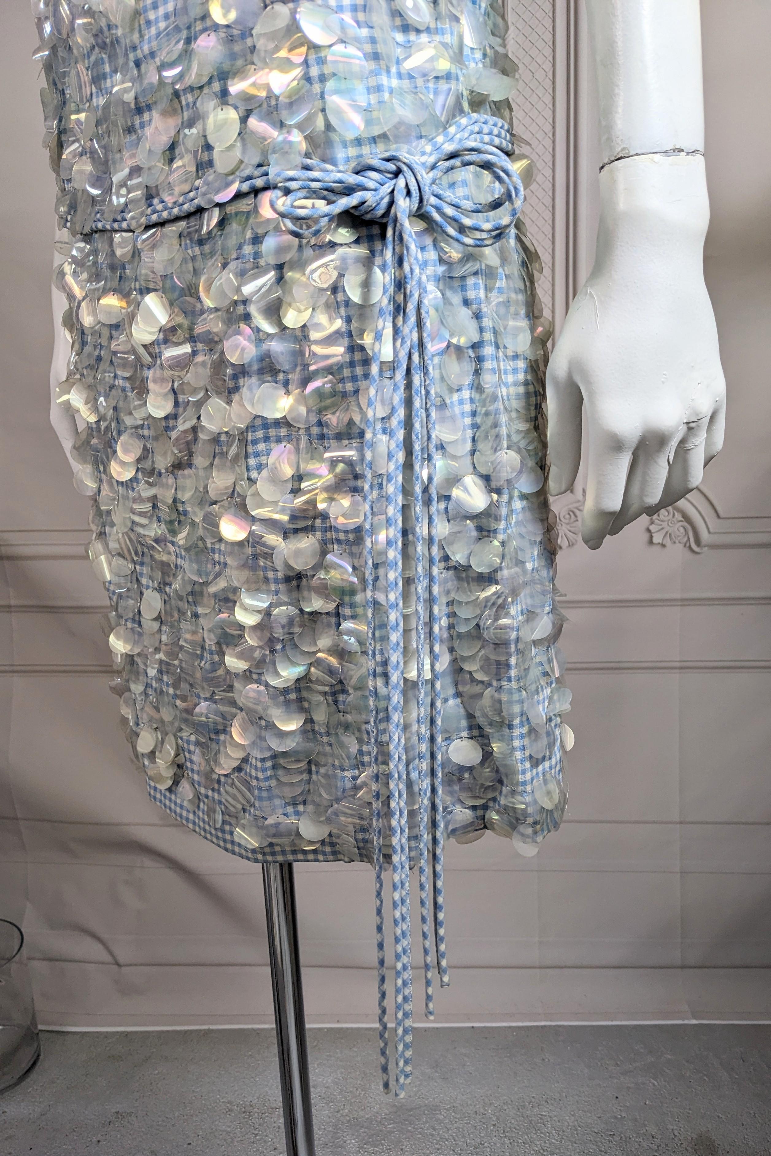 Mid Century Cotton Gingham Paillette Encrusted Dress For Sale 1