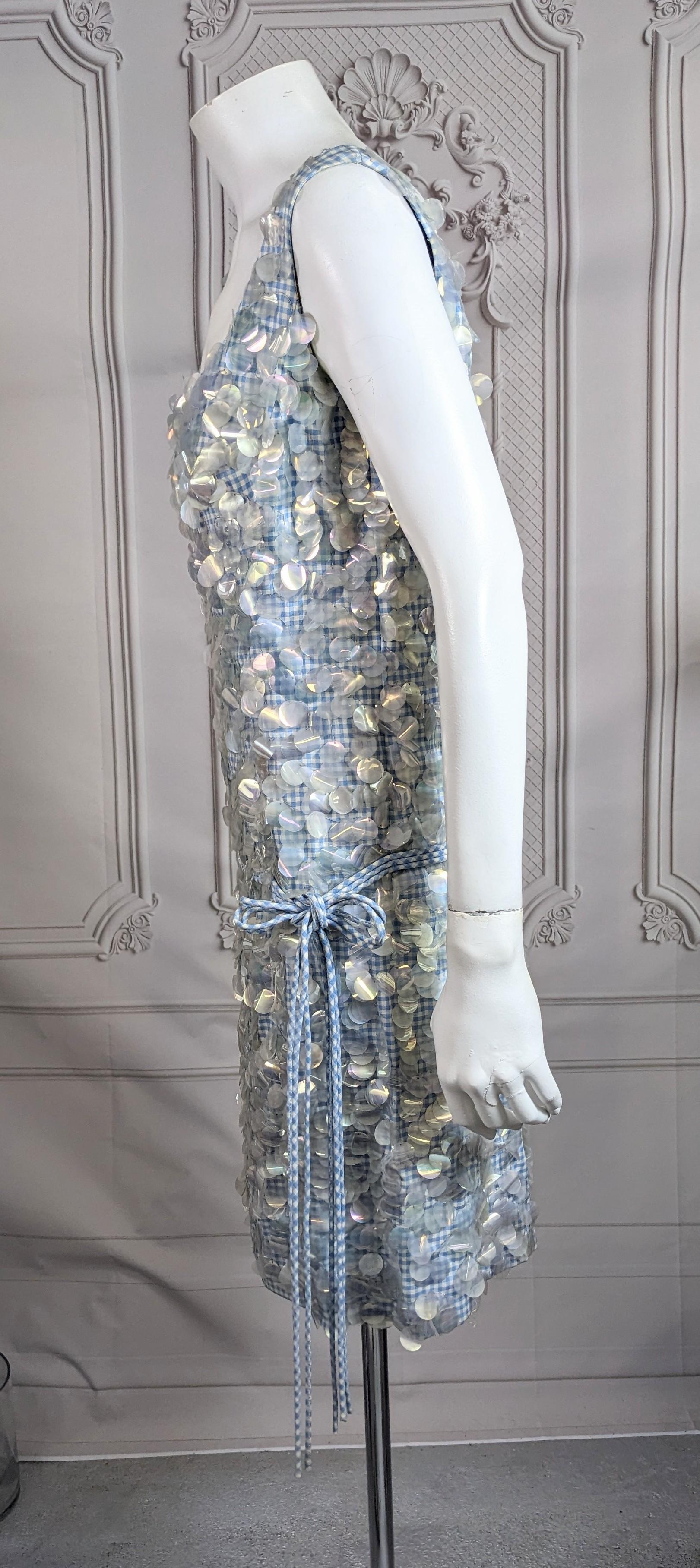 Mid Century Cotton Gingham Paillette Encrusted Dress For Sale 2