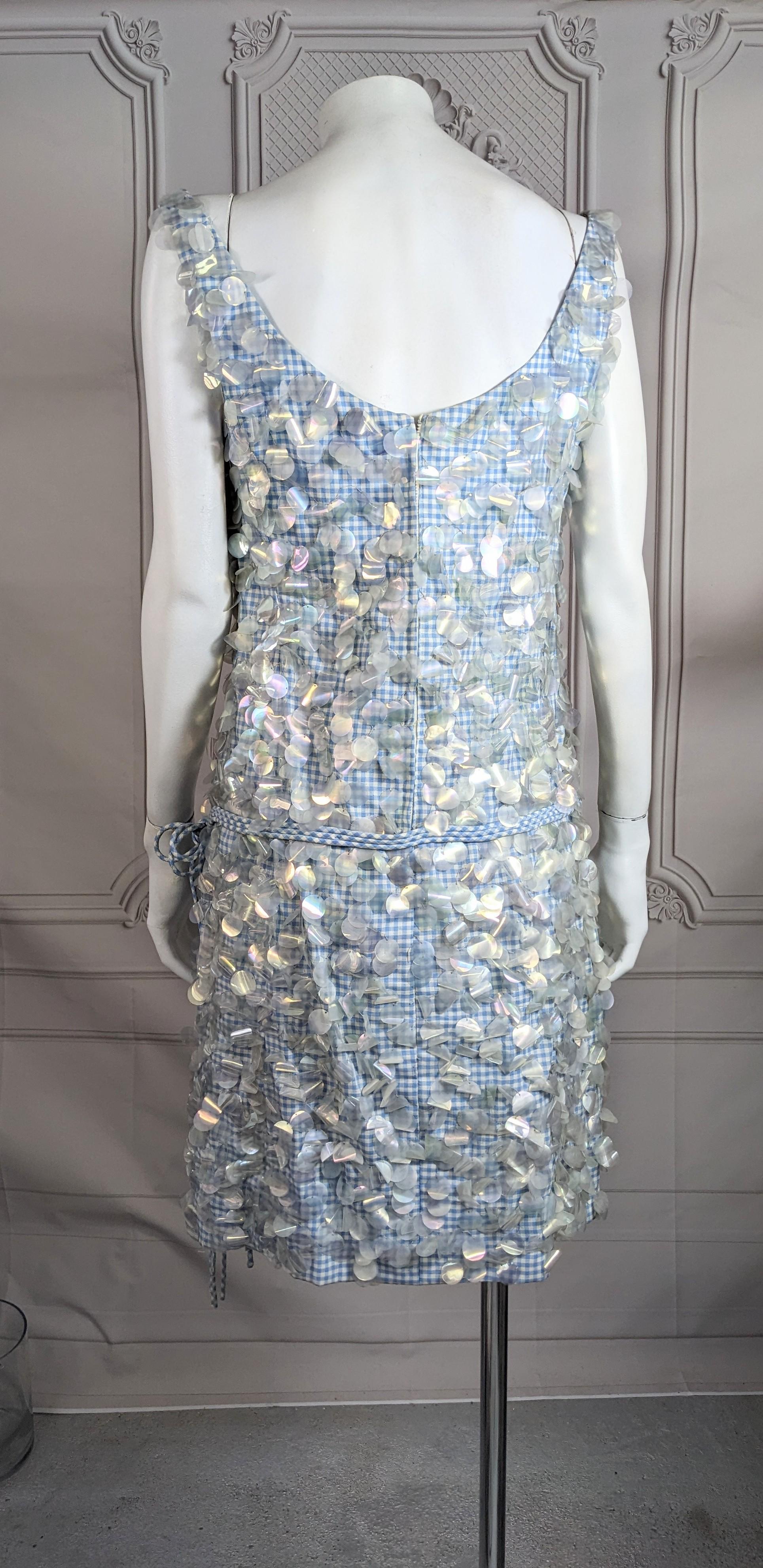 Mid Century Cotton Gingham Paillette Encrusted Dress For Sale 3
