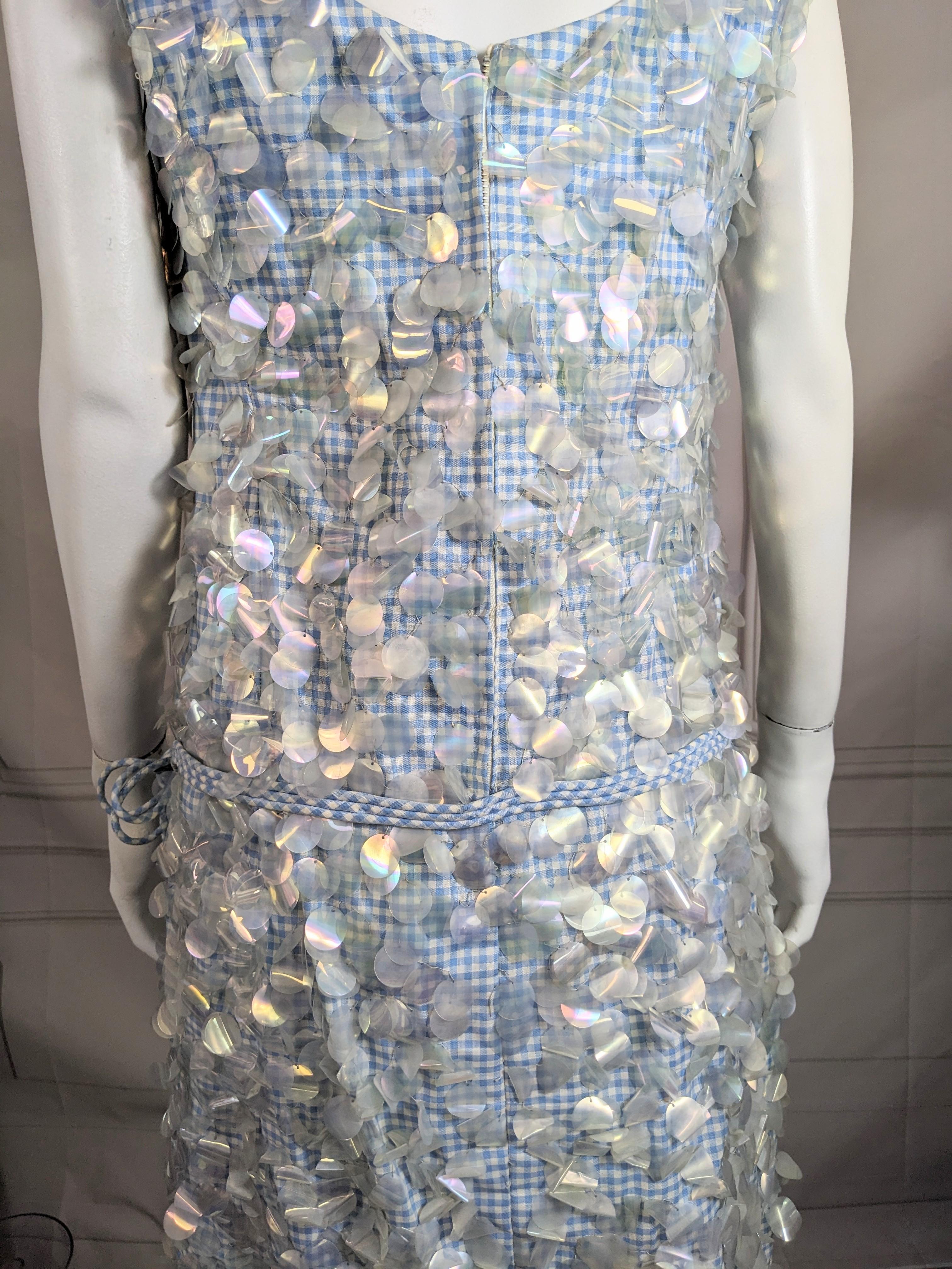 Mid Century Cotton Gingham Paillette Encrusted Dress For Sale 4