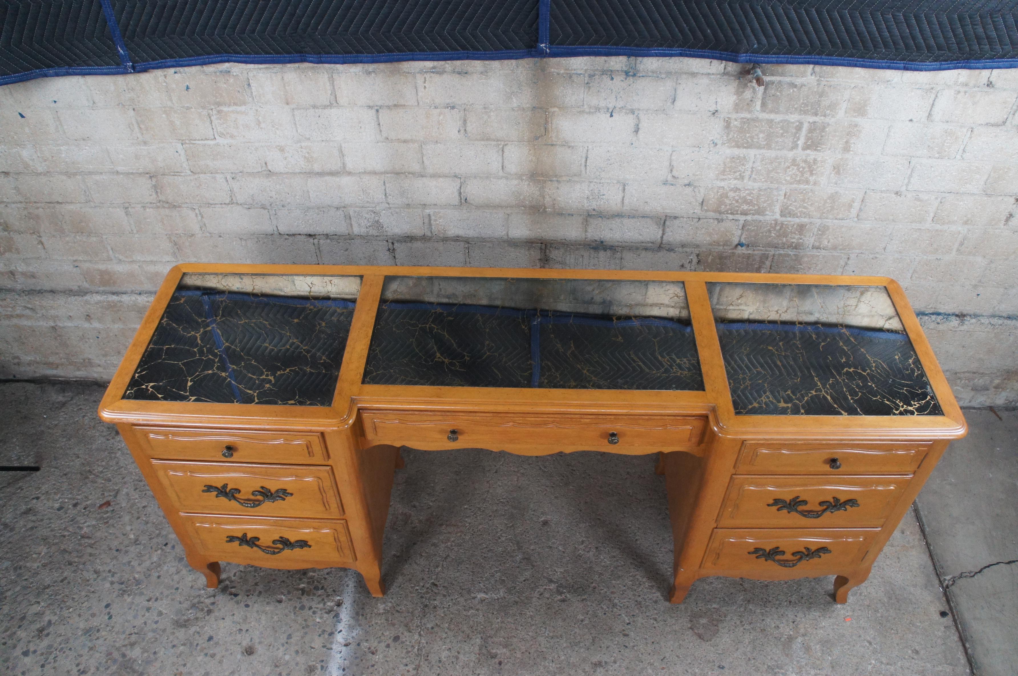 Mid Century Country French Provincial Mirrored Vanity Desk Console Credenza 72