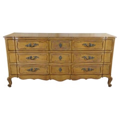 Retro Mid Century Country French Provincial Serpentine 9 Drawer Triple Dresser 72"
