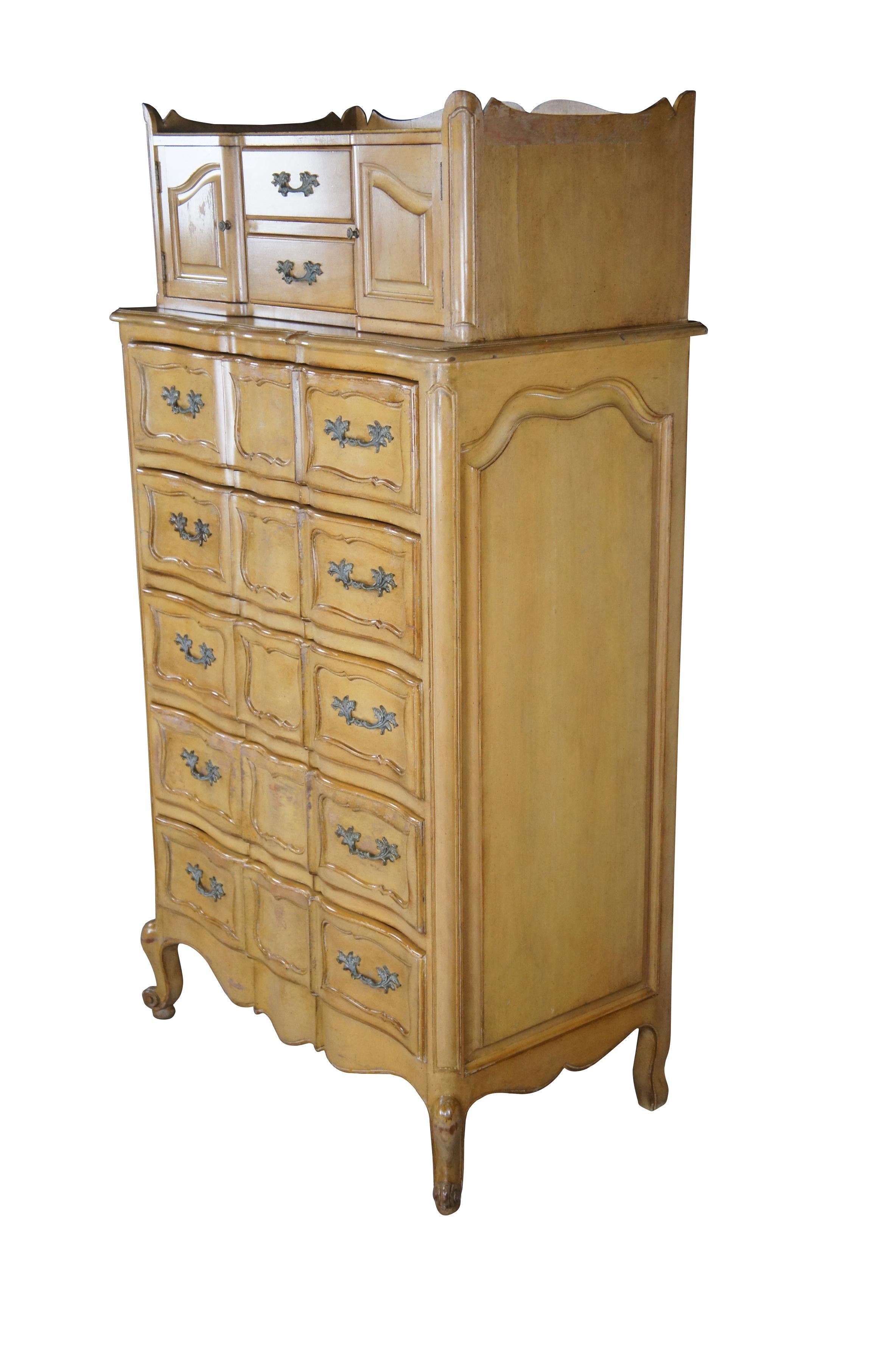 Mid Century Country French Provincial Tallboy Highboy Chest on Chest Dresser 66