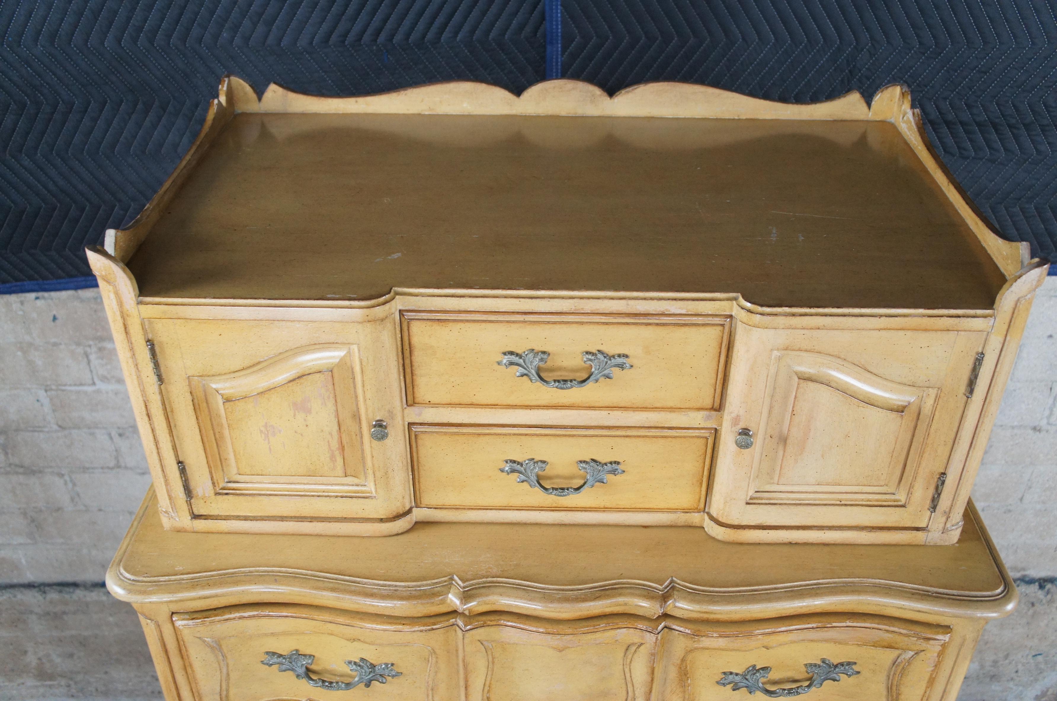 20th Century Mid Century Country French Provincial Tallboy Highboy Chest on Chest Dresser 66