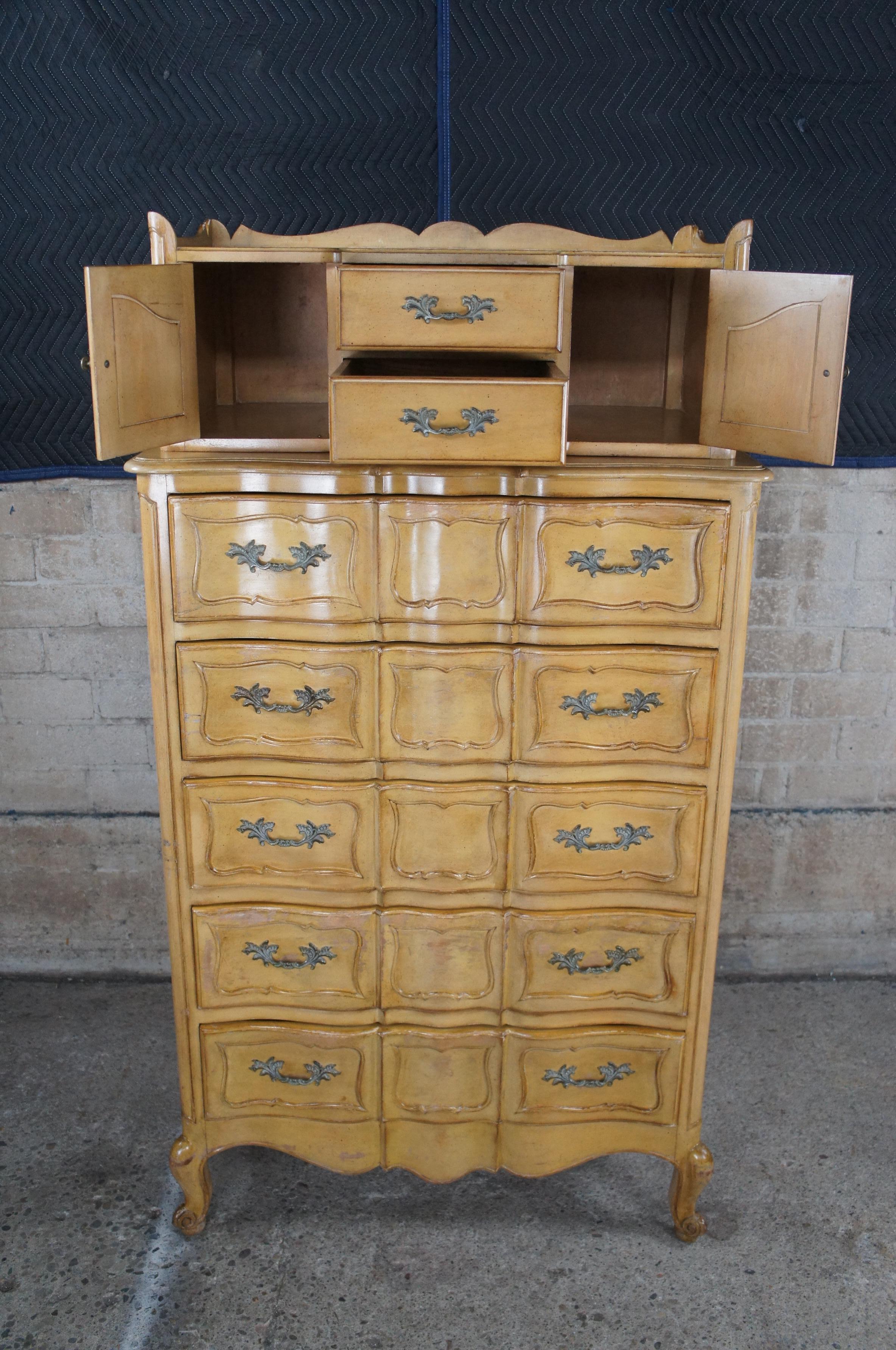 Hardwood Mid Century Country French Provincial Tallboy Highboy Chest on Chest Dresser 66