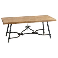 Midcentury Country French Wrought Iron and Oak Coffee Table
