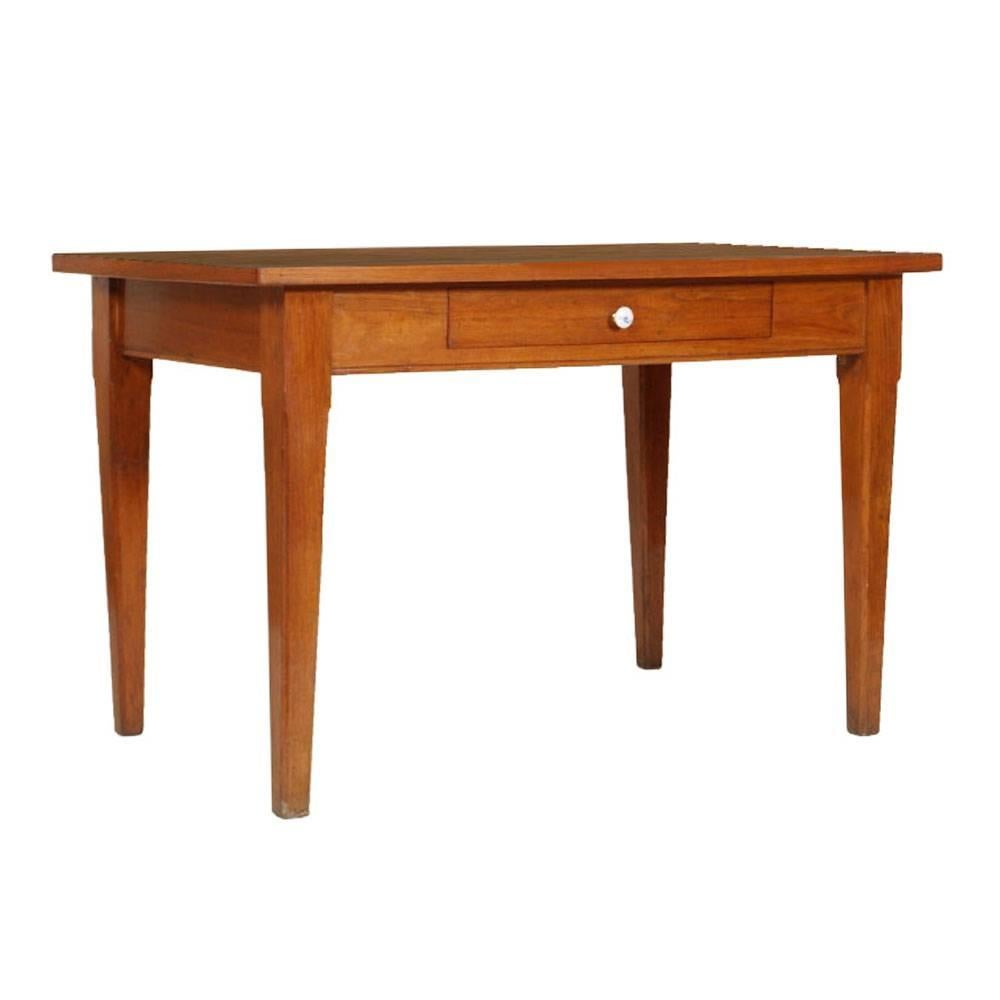 Midcentury Country Kitchen Table with Drawer in Solid Oak with Formica Top For Sale