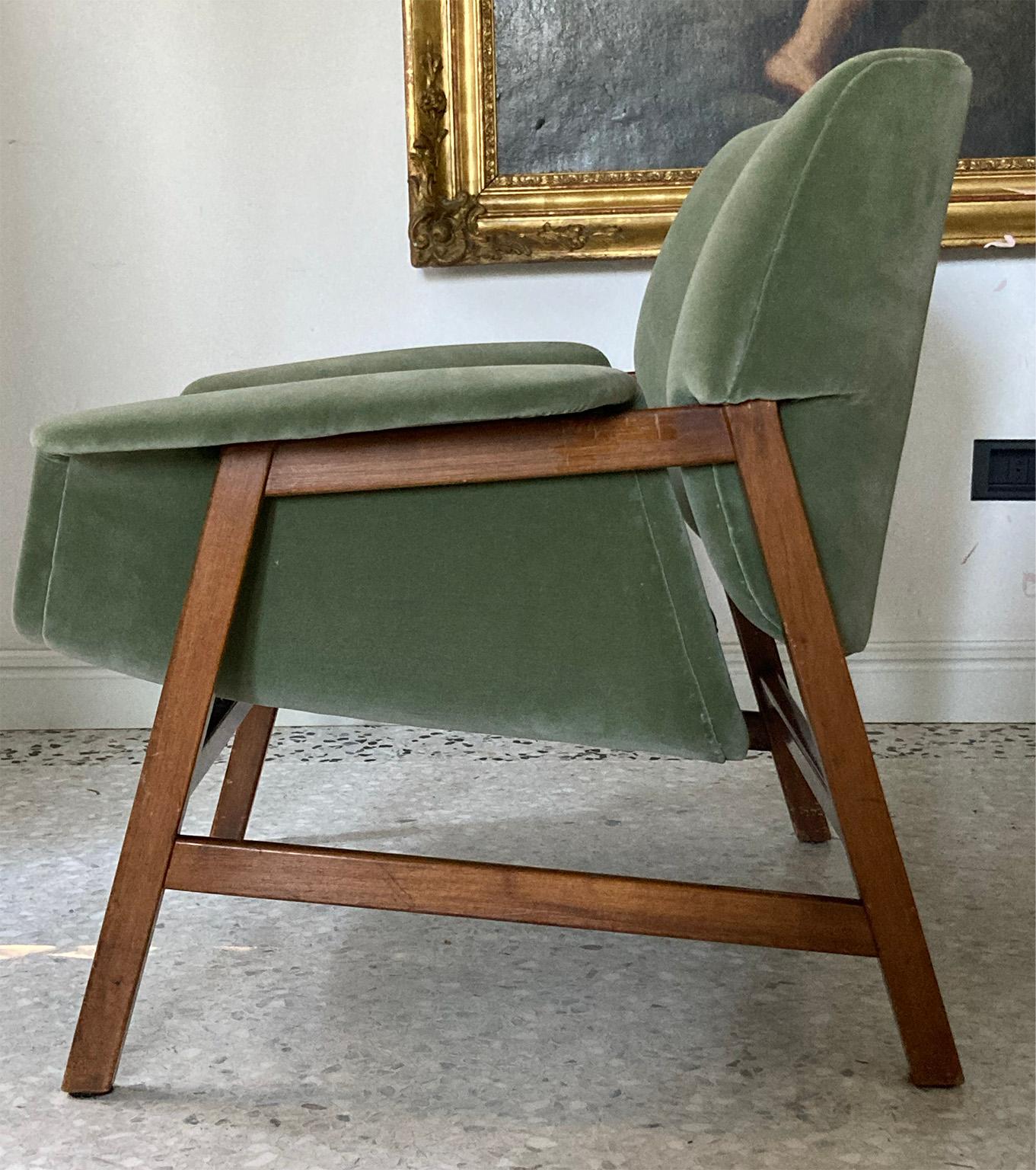 Mid-Century Modern Mid Century Couple of G. Frattini Green Armchairs Mod.849 for Cassina Italy 1956 For Sale