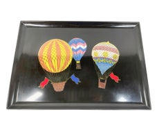 Mid-Century Couroc Phenolic Resin Tray w/Resin & Brass Inlaid Hot Air Balloons