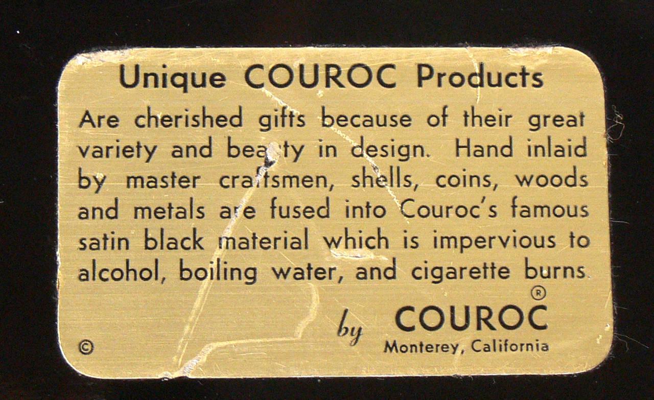 Midcentury Couroc Red Hand Number One Wood & Brass Inlay Phenolic Resin Tray 1