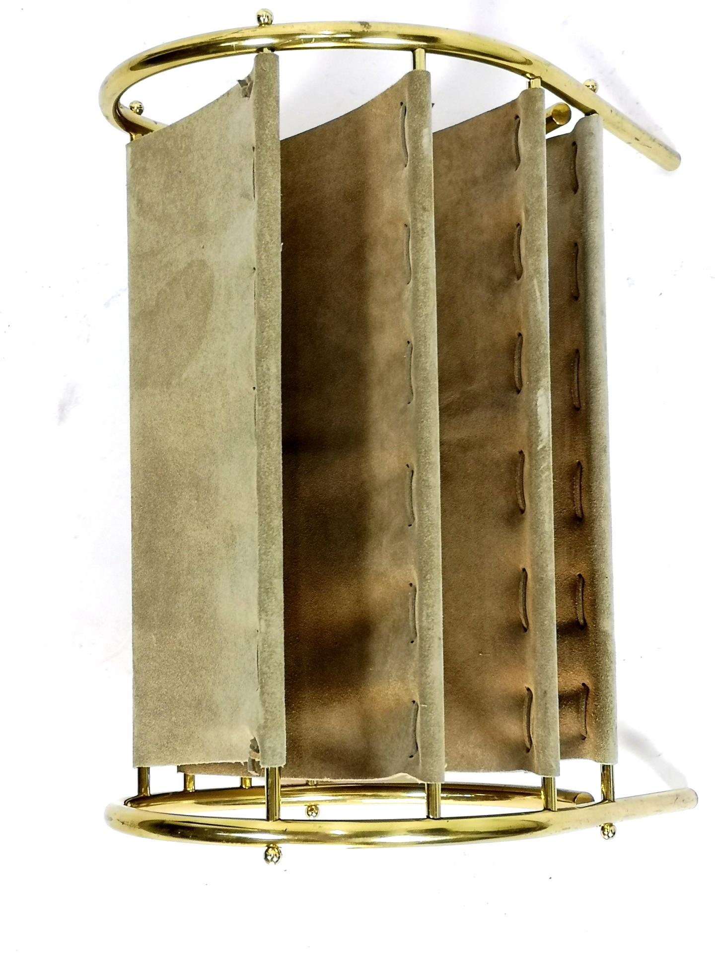 Mid Century Cow Leather and brass Magazine Holder, 1970's 3