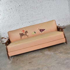 Midcentury Cowboy Western Wagon Wheel Convertible Dude Ranch Sofa