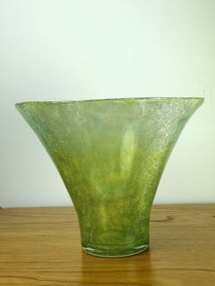 Mid century Cracked veil glass green vase 1960's