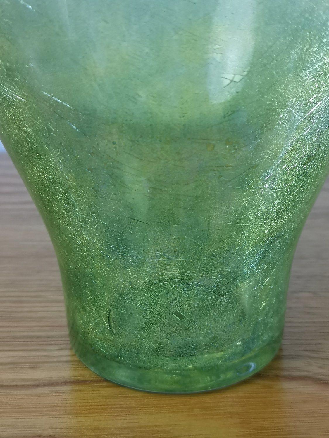 Glass Mid century Cracked veil glass green vase 1960's For Sale