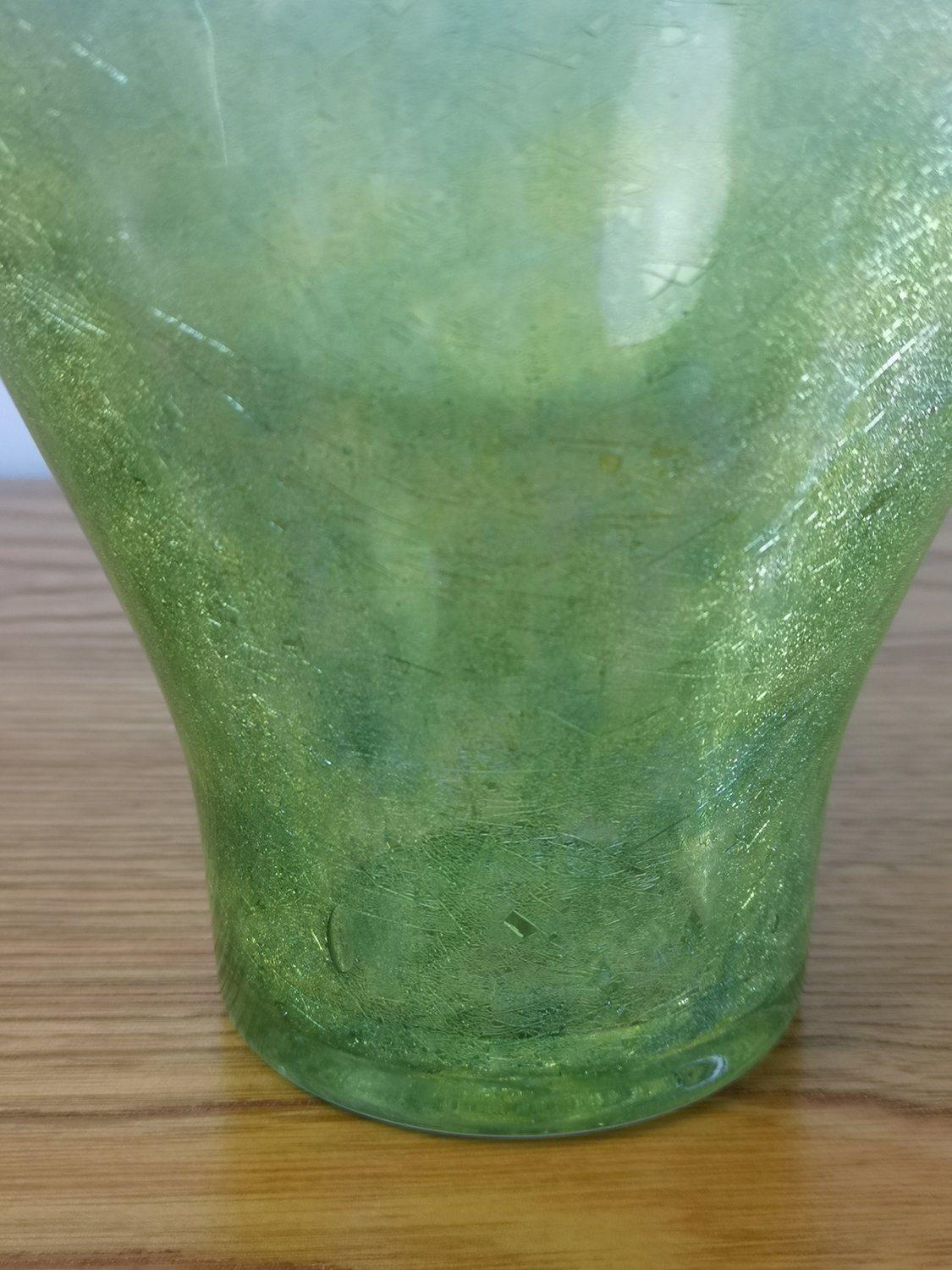 Mid century Cracked veil glass green vase 1960's For Sale 1
