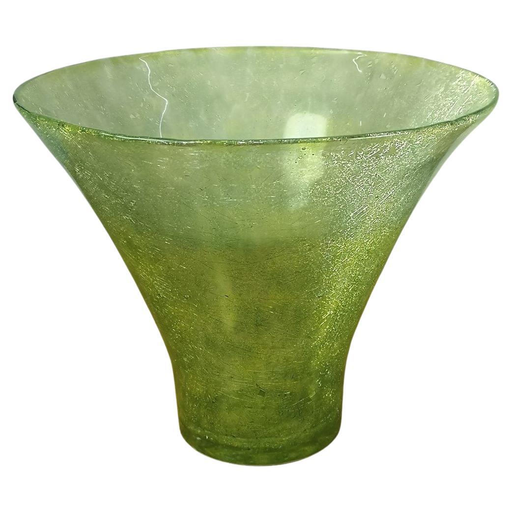 Mid century Cracked veil glass green vase 1960's For Sale